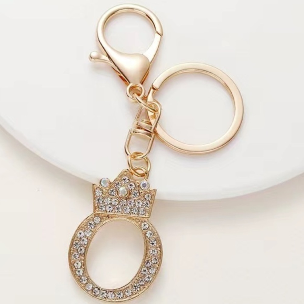 Fashion Key Chain English Alphabet letter O Metal & Rhinestone gold